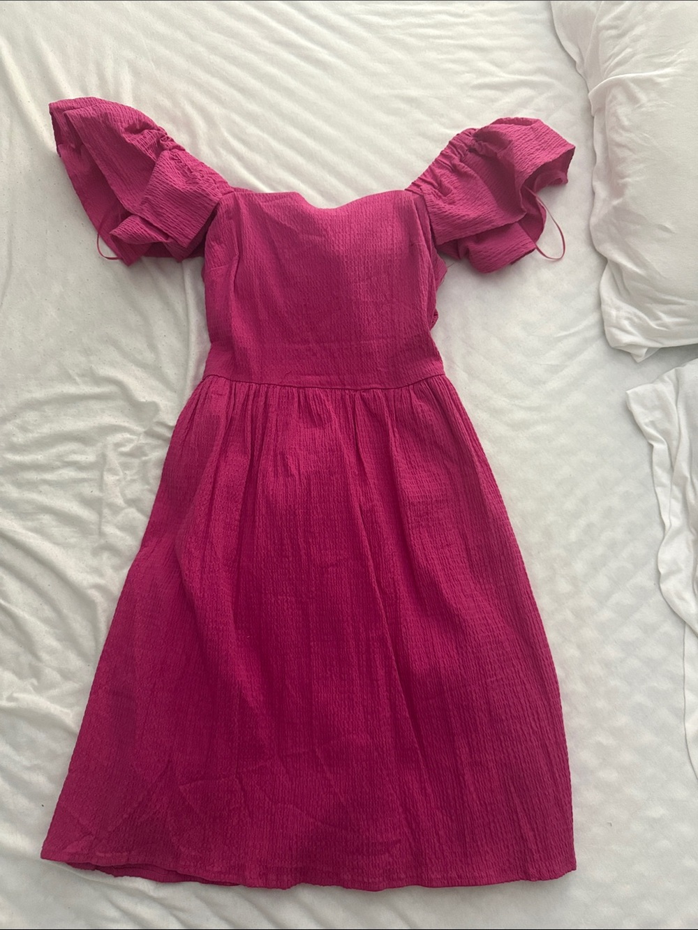 miami Hot Pink Puff-Sleeve Square Neck Mini Dress